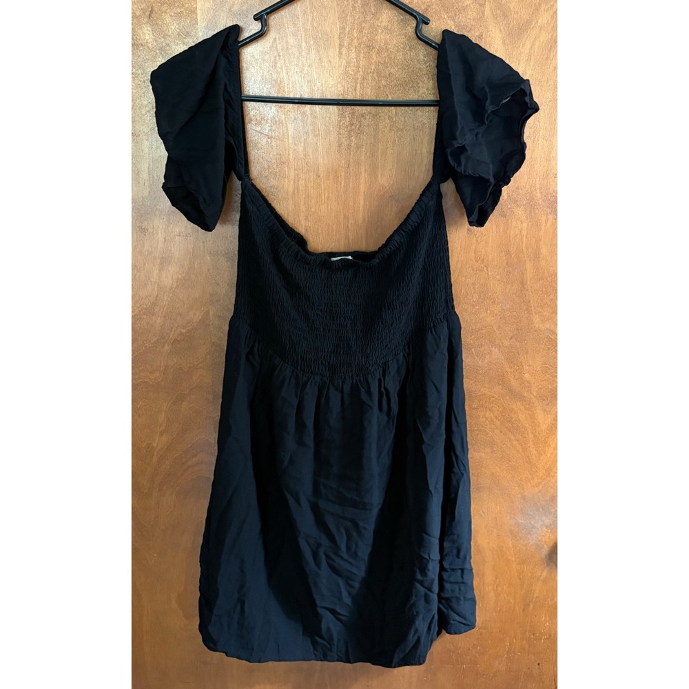 Flying Tomato Black Smocked Puff Sleeve Off Shoulder Mini Dress Square Neck Goth